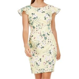 Calvin Klein Womens Floral Bodycon Dress, Yellow, NWT